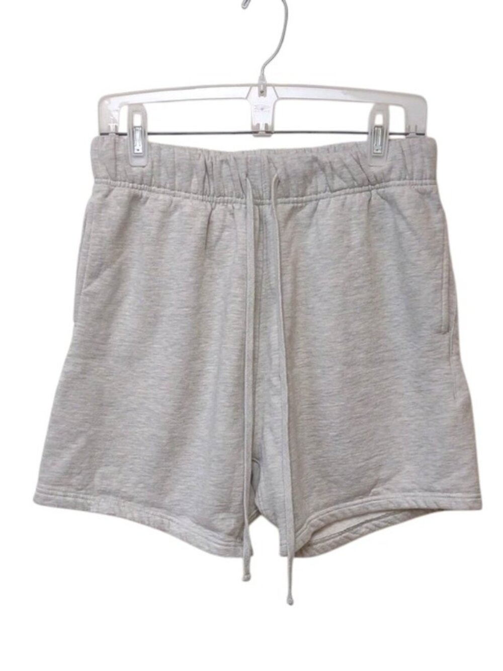 MNML Grey Elastic Waist Long Drawstrings Sandwich Pockets Sweat Shorts